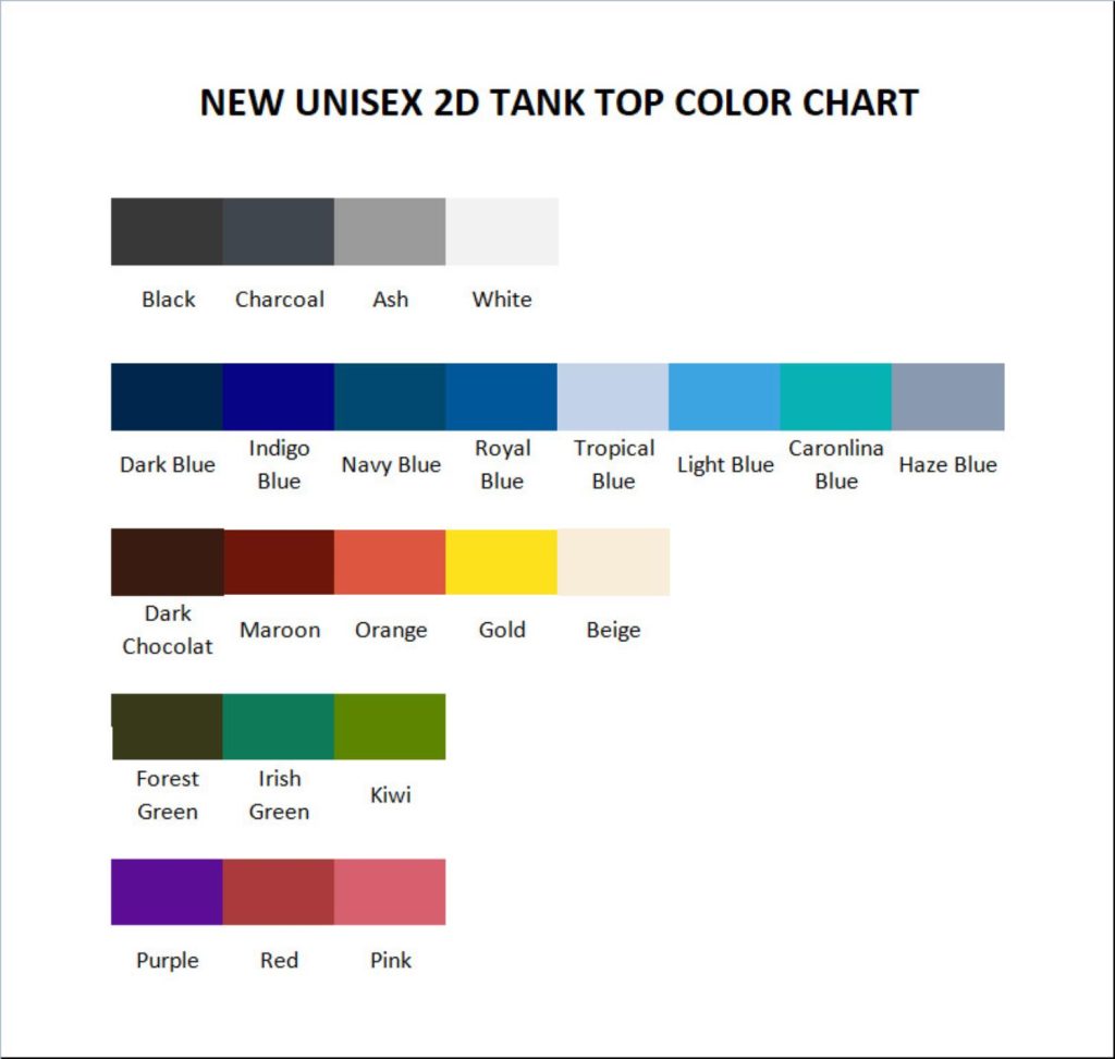 tank top color chart - Sturniolo Triplets Store